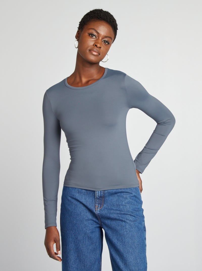 T-shirt stretch à manches longues Gris - Kiabi
