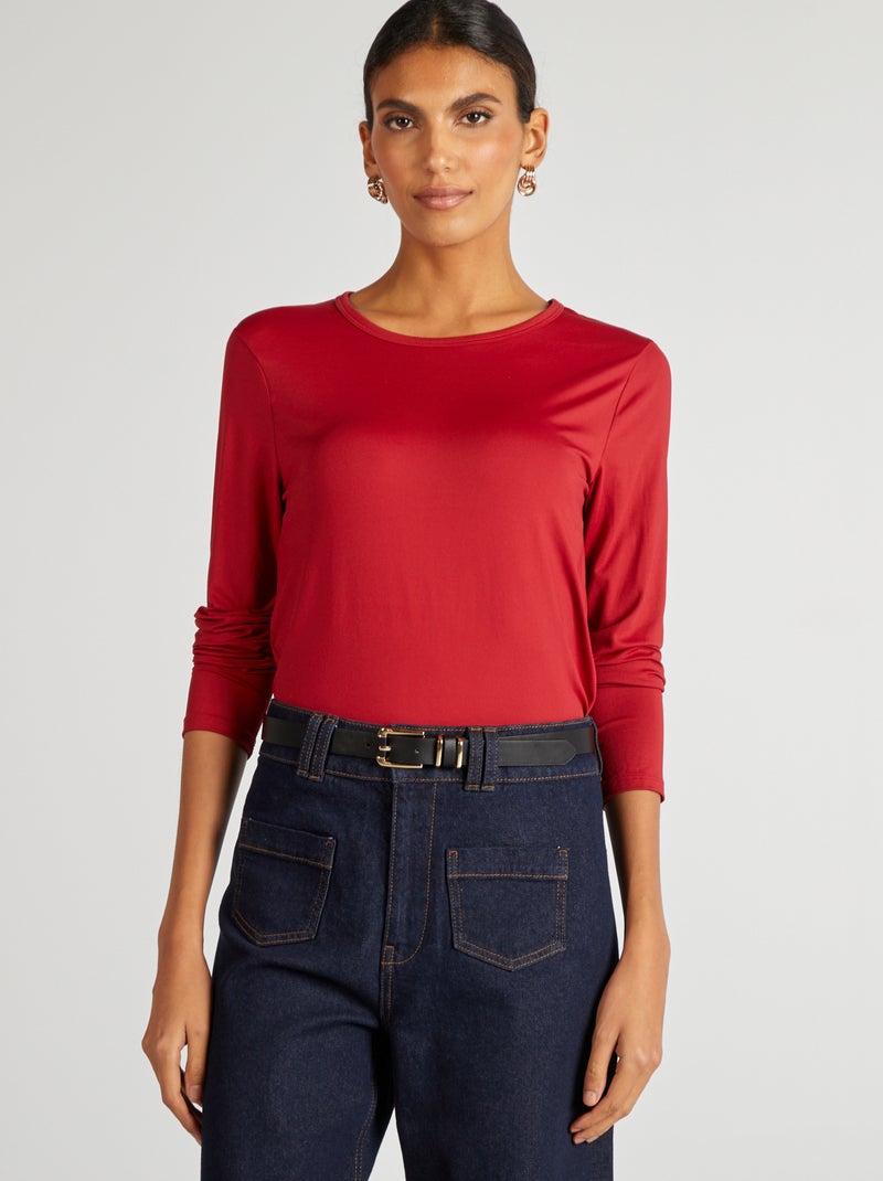 T-shirt stretch à manches longues Rouge - Kiabi