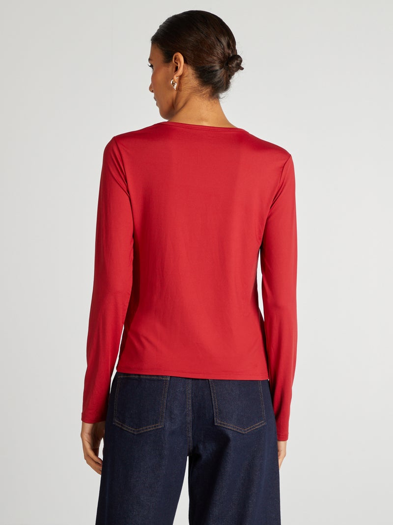 T-shirt stretch à manches longues Rouge - Kiabi