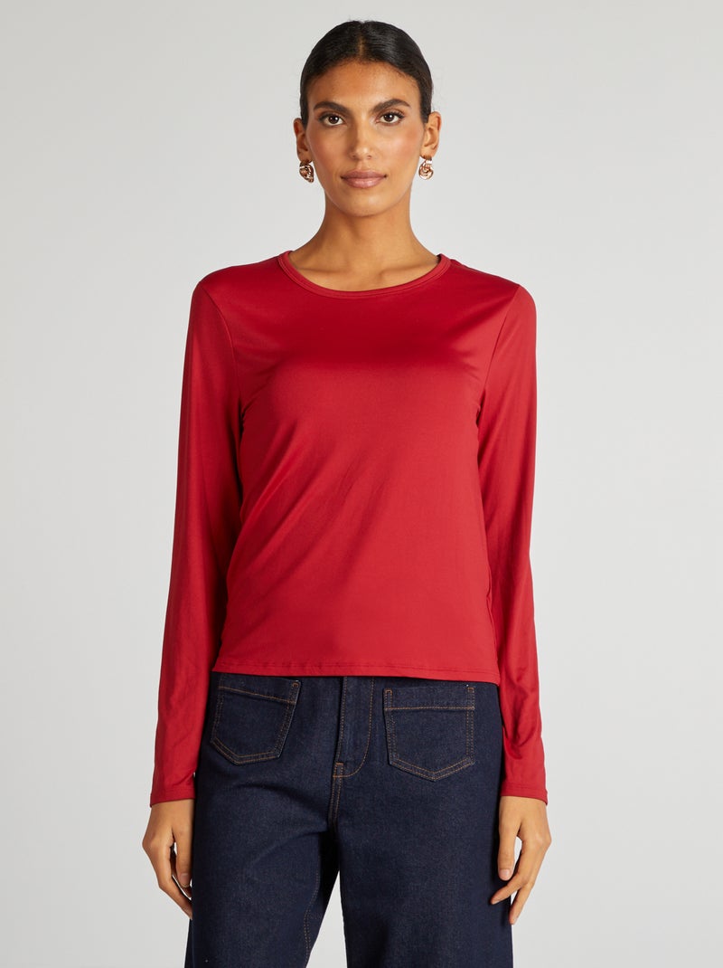 T-shirt stretch à manches longues Rouge - Kiabi