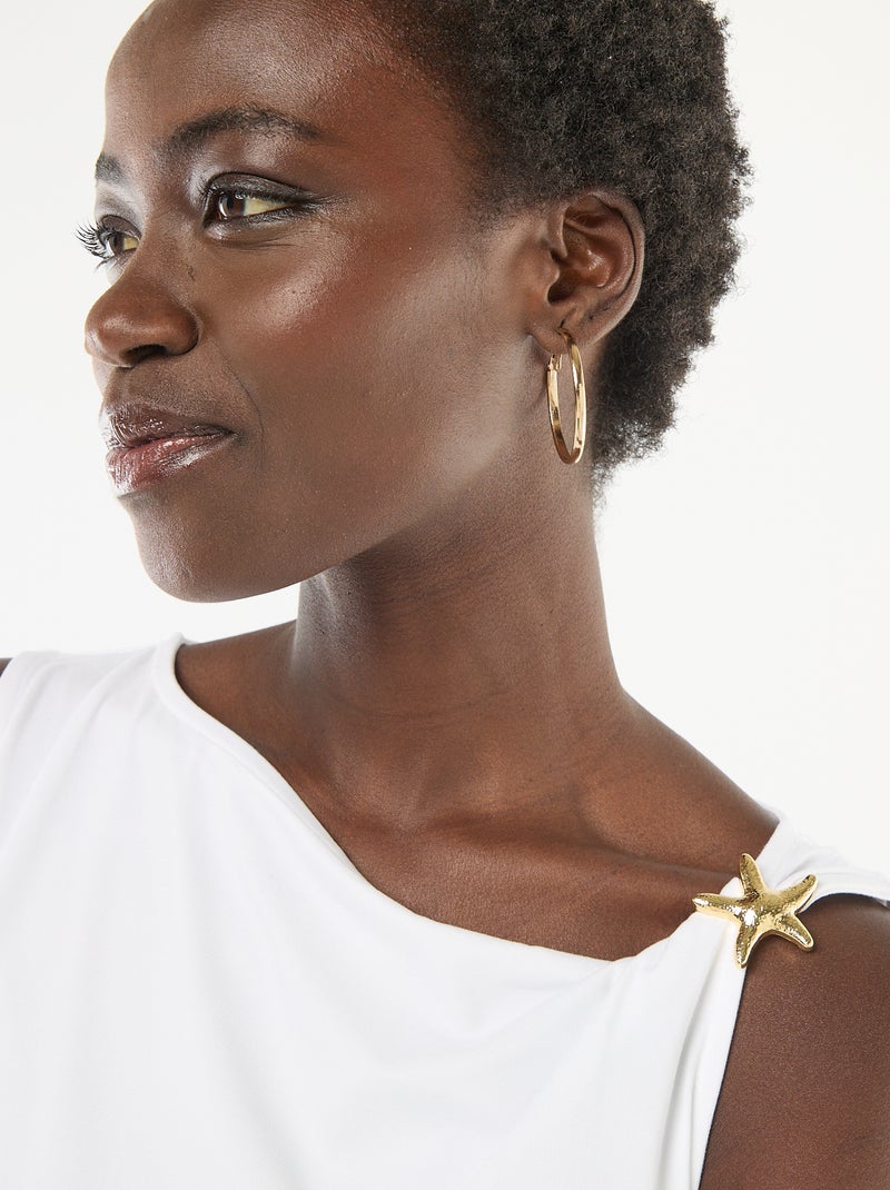 T-shirt stretch avec bijou doré Blanc - Kiabi