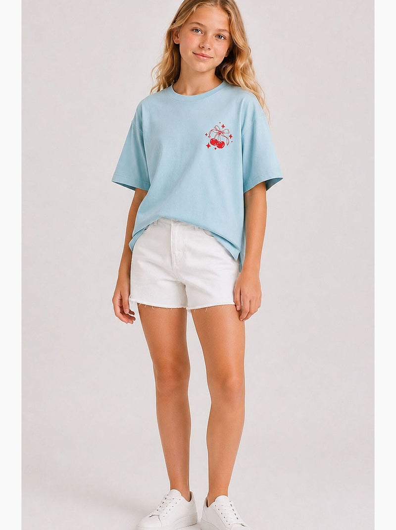 T-shirt stretch en coton tommy Bleu ciel - Kiabi