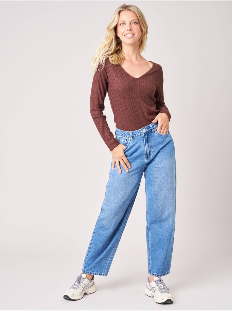 T-shirt stretch femme en pointelle 'deeluxe' Marron clair - Kiabi