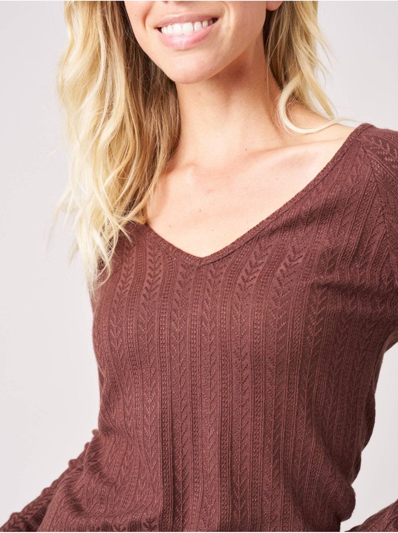 T-shirt stretch femme en pointelle 'deeluxe' Marron clair - Kiabi