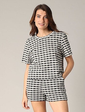 T-shirt structuré avec motif effet tweed et bouton goutte dans le dos 'Deeluxe'
