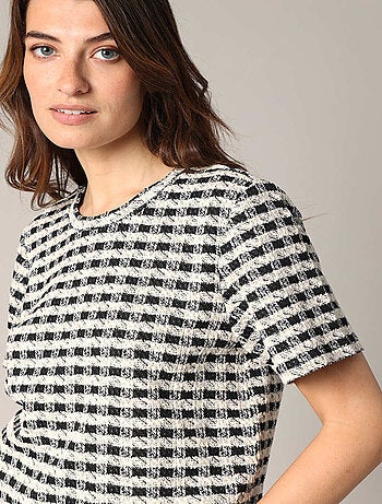 T-shirt structuré avec motif effet tweed et bouton goutte dans le dos 'Deeluxe'