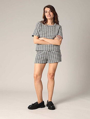 T-shirt structuré avec motif effet tweed et bouton goutte dans le dos 'Deeluxe'