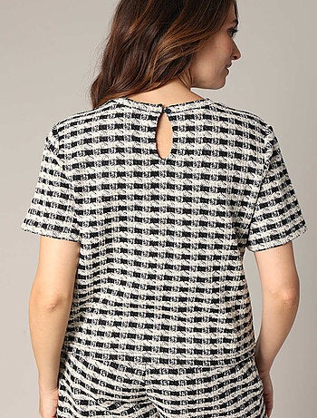 T-shirt structuré avec motif effet tweed et bouton goutte dans le dos 'Deeluxe'