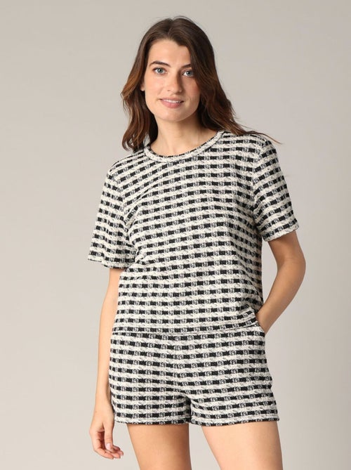 T-shirt structuré avec motif effet tweed et bouton goutte dans le dos 'Deeluxe' - Kiabi
