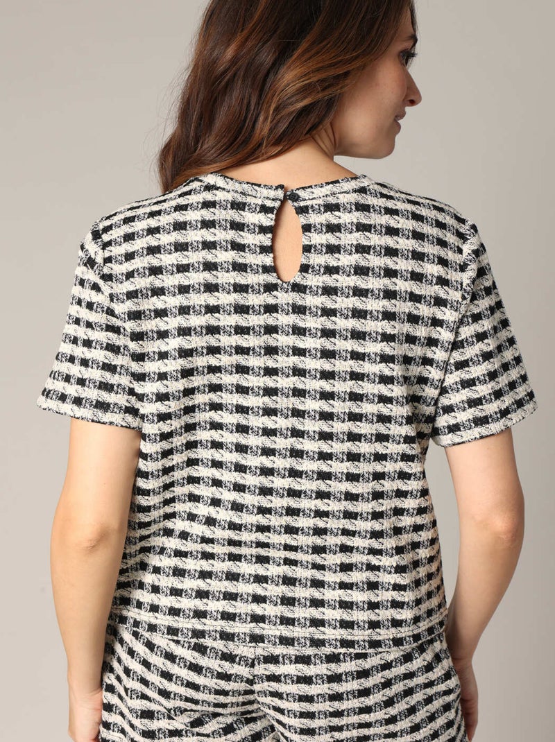 T-shirt structuré avec motif effet tweed et bouton goutte dans le dos 'Deeluxe' Noir - Kiabi