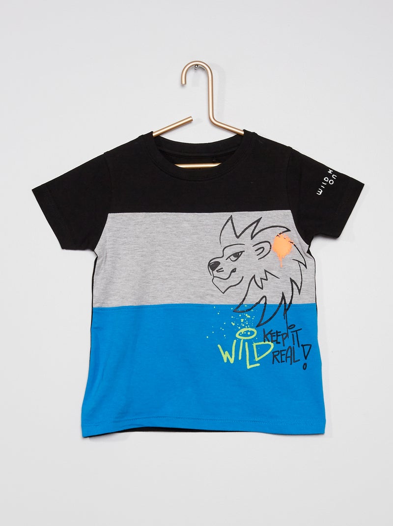 T-shirt style color-block noir/gris/bleu - Kiabi