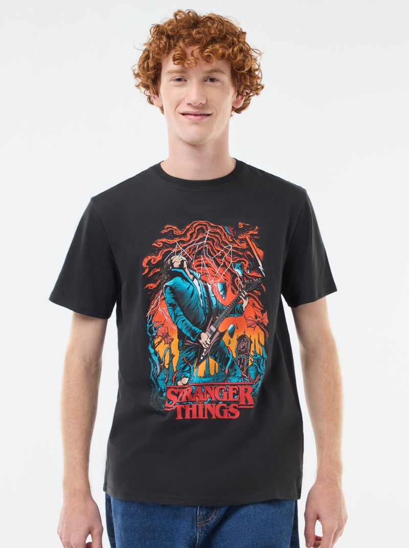 T-shirt 'Sun city' 'Stranger things' 'Netflix' en coton Noir