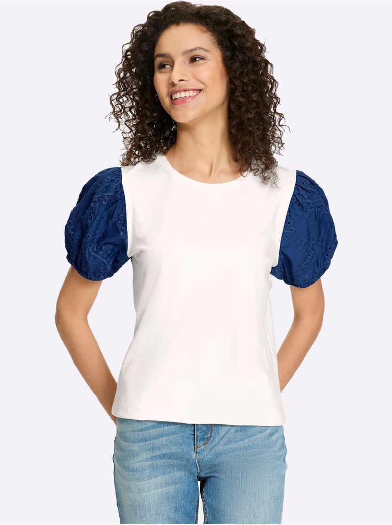 T-shirt Superbe Broderie De Madère - Taille Standard - Helline Ecru - Kiabi