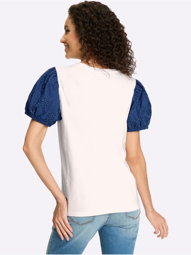 T-shirt Superbe Broderie De Madère - Taille Standard - Helline Ecru - Kiabi