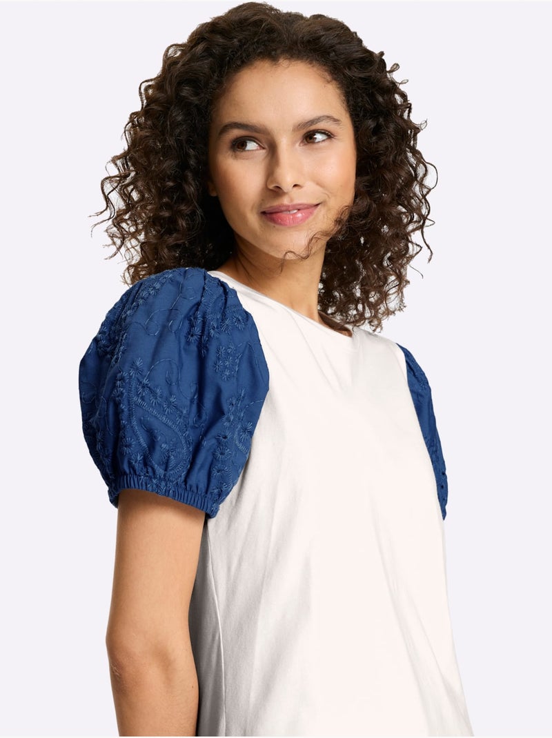 T-shirt Superbe Broderie De Madère - Taille Standard - Helline Ecru - Kiabi