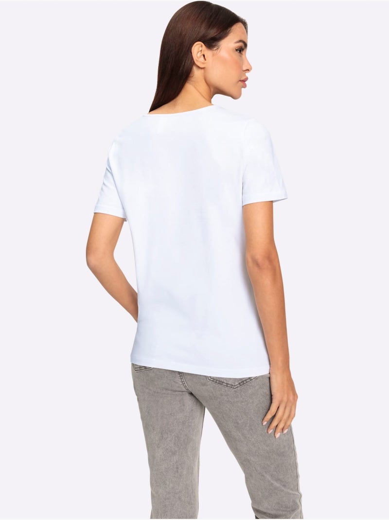T-shirt Superbe Imprimé Brillant - Taille Standard - Helline Blanc - Kiabi