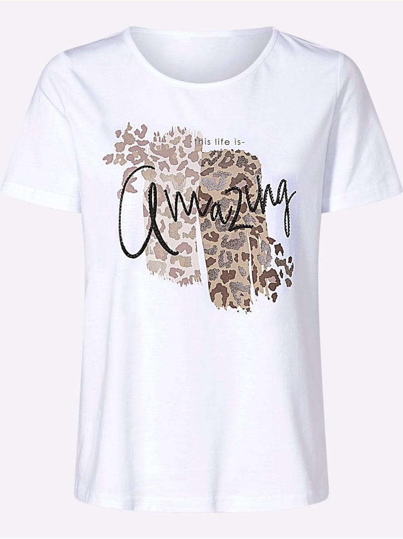 T-shirt Superbe Imprimé Brillant - Taille Standard - Helline Blanc - Kiabi
