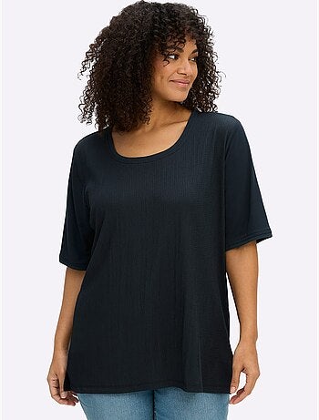 T-shirt Superbe Mélange De Matières - Taille Standard - Sheego