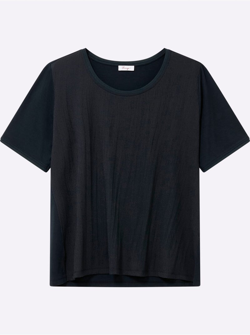 T-shirt Superbe Mélange De Matières - Taille Standard - Sheego Bleu foncé - Kiabi