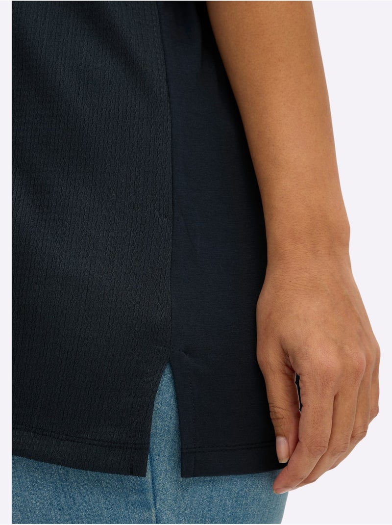 T-shirt Superbe Mélange De Matières - Taille Standard - Sheego Bleu foncé - Kiabi