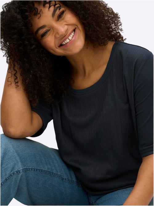 T-shirt Superbe Mélange De Matières - Taille Standard - Sheego - Kiabi