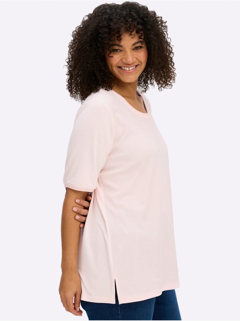 T-shirt Superbe Mélange De Matières - Taille Standard - Sheego Rose clair - Kiabi