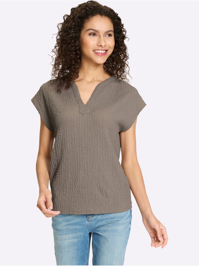 T-shirt Superbe Qualité Structurée - Taille Standard - Helline Gris taupe - Kiabi
