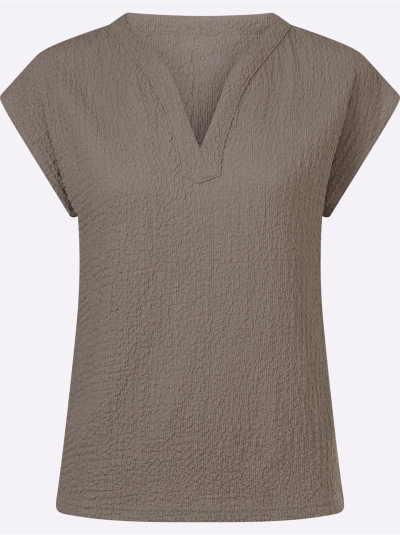 T-shirt Superbe Qualité Structurée - Taille Standard - Helline Gris taupe - Kiabi