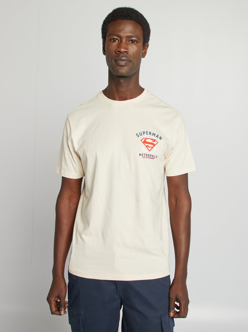 T-shirt 'Superman' manches courtes imprimé recto-verso beige - Kiabi
