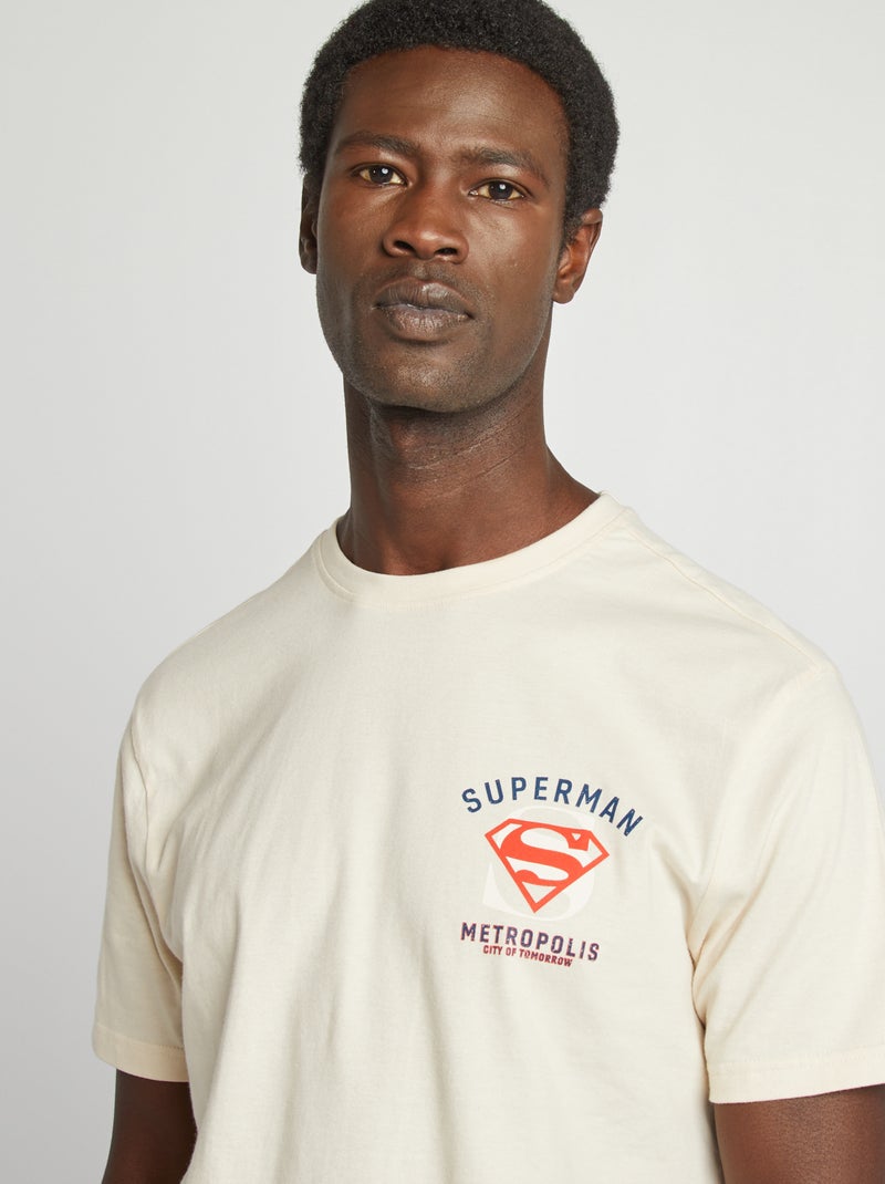 T-shirt 'Superman' manches courtes imprimé recto-verso beige - Kiabi