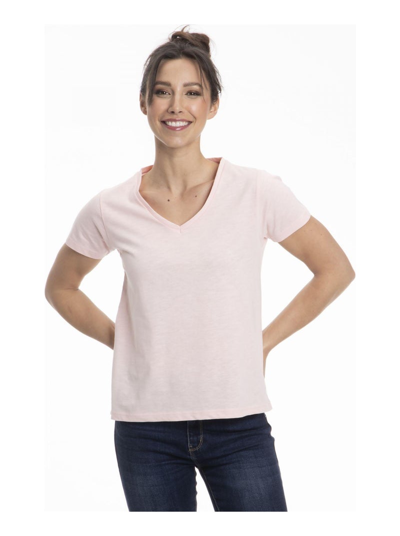 T-Shirt TANIA Rose T-shirt col v Beige - Kiabi