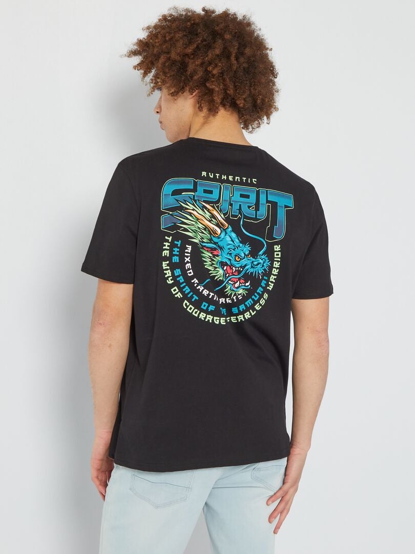 T-shirt tête de dragon noir - Kiabi