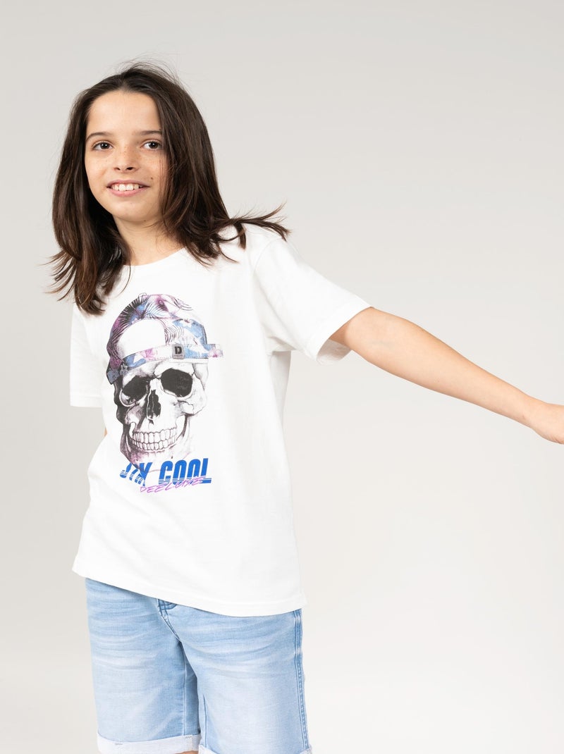 T-shirt tête de mort 'Deeluxe' Blanc - Kiabi