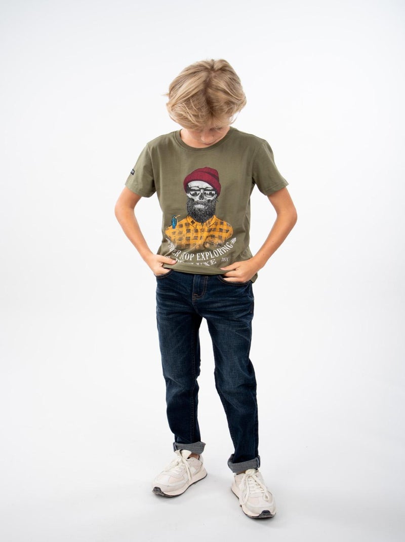 T-shirt tête de mort 'Deeluxe' Kaki - Kiabi