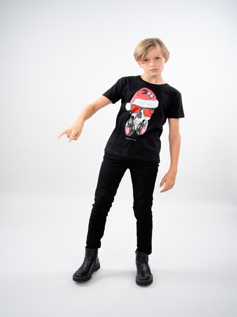 T-shirt tête de mort père noël 'Deeluxe' Noir - Kiabi