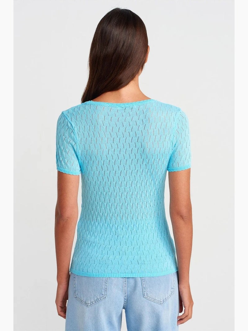 T-shirt texturé détail nœud manches courtes dilvin Bleu ciel - Kiabi