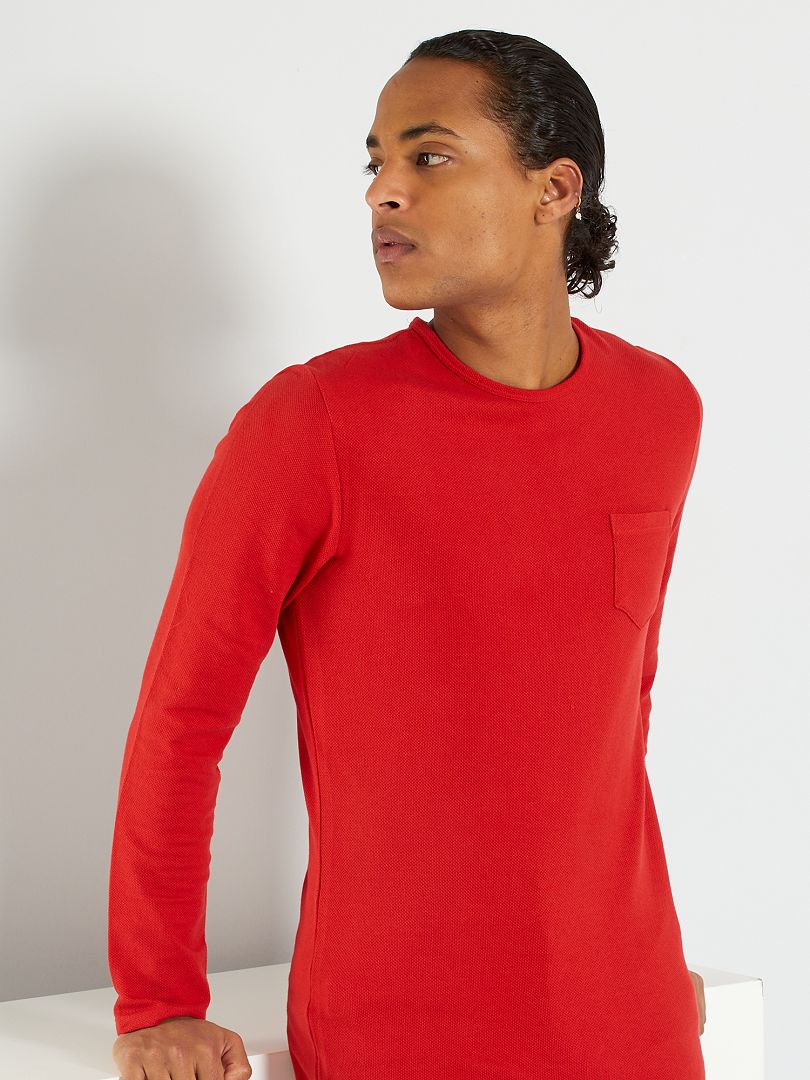 T-shirt texturé rouge - Kiabi