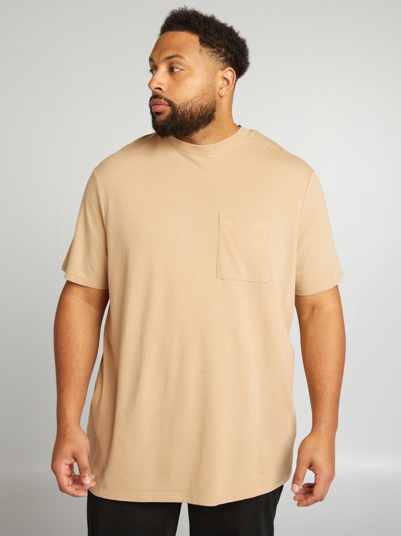 T-shirt texturé uni Beige - Kiabi