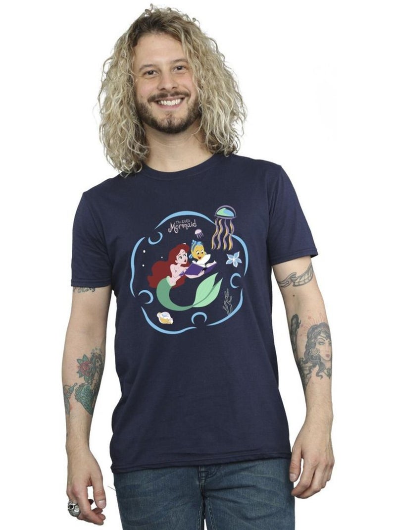 T-shirt the la petite sirène reading a book - disney Bleu marine - Kiabi