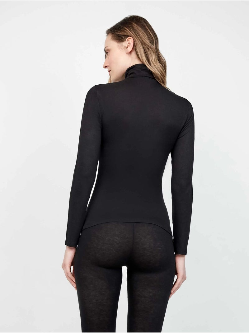 T-shirt thermique légère à col haut et manches longues Noir - Kiabi
