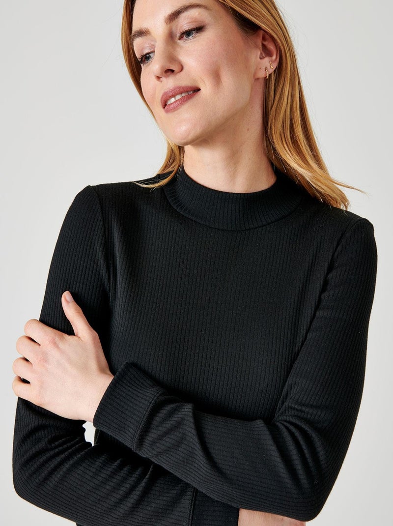 T-shirt Thermolactyl  col montant, côtes molletonnées  - Damart Noir - Kiabi