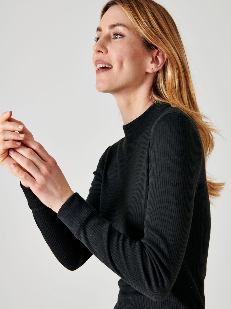 T-shirt Thermolactyl  col montant, côtes molletonnées  - Damart Noir - Kiabi