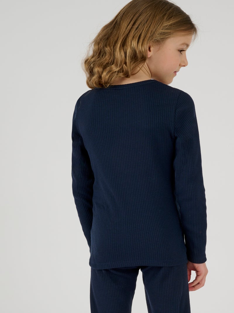 T-shirt Thermolactyl col rond, côtes molletonnées  - Damart Bleu marine - Kiabi