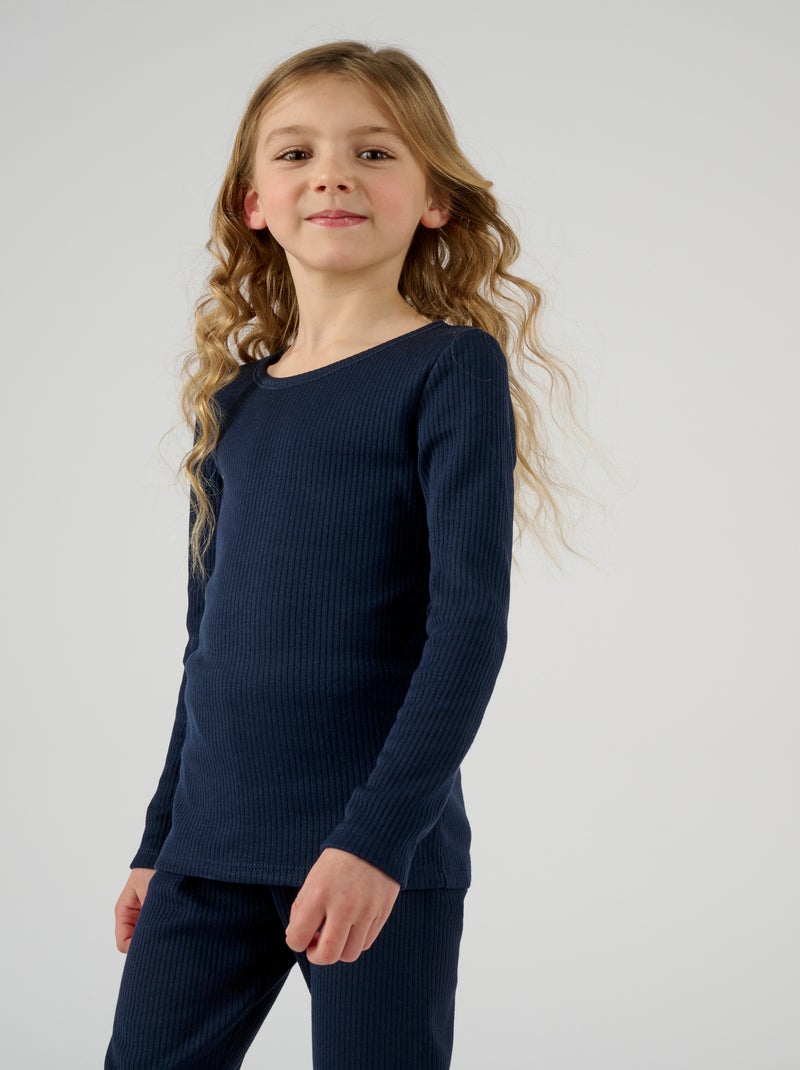 T-shirt Thermolactyl col rond, côtes molletonnées  - Damart Bleu marine - Kiabi