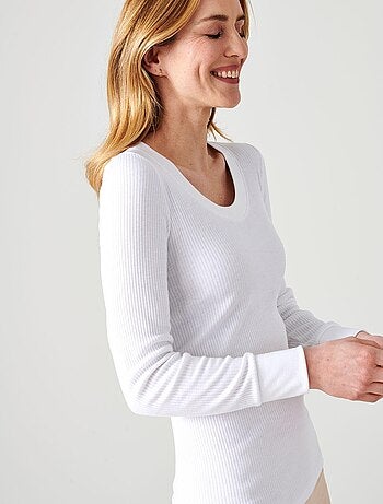 T-shirt Thermolactyl côtes molletonnées, col dégagé - Damart