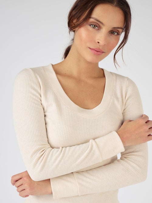 T-shirt Thermolactyl côtes molletonnées, col dégagé - Damart - Kiabi