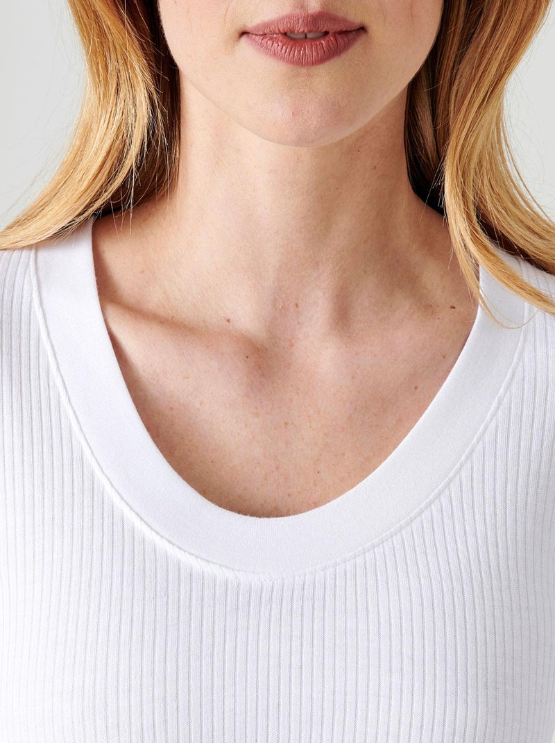 T-shirt Thermolactyl côtes molletonnées, col dégagé thermique - Damart Blanc - Kiabi