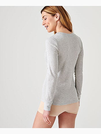 T-shirt Thermolactyl côtes molletonnées, col dégagé thermique - Damart