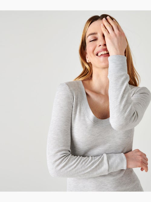 T-shirt Thermolactyl côtes molletonnées, col dégagé thermique - Damart - Kiabi