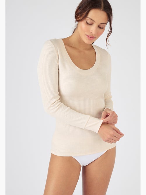 T-shirt Thermolactyl côtes molletonnées, col dégagé thermique - Damart - Kiabi